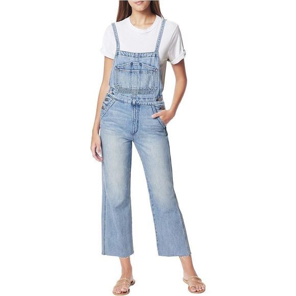✨Joe's Jeans Wide Leg Denim Sz XS Overalls Crop Raw Hem Captivate Blue✨ - Picture 1 of 8